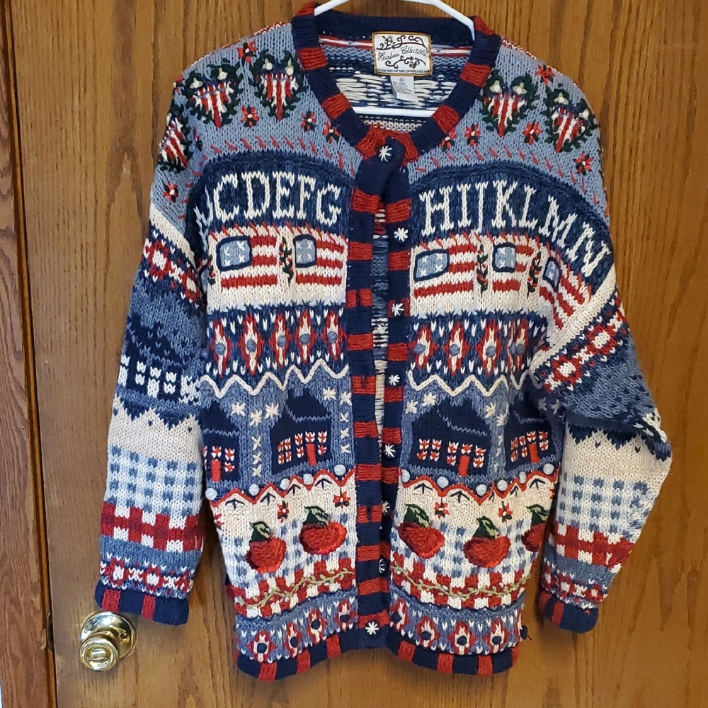 Vintage 90s Y2k Heirloom Collectibles Patriotic Teacher Cardigan